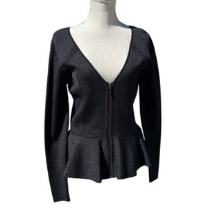 GUESS NWT SCARLA ZIP PEPLUM TOP - Jet black multi- Size L